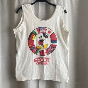 1980's Disney Epcot Center White Tank Top with Mickey and Flags